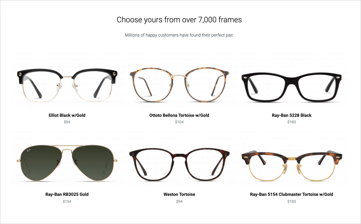 Homepage recommendation widget displaying six, personalized product suggestions using the deep learning algorithm