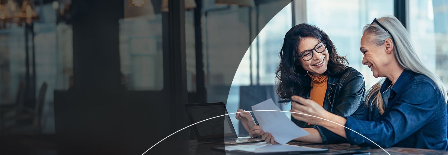 Women talking over contract