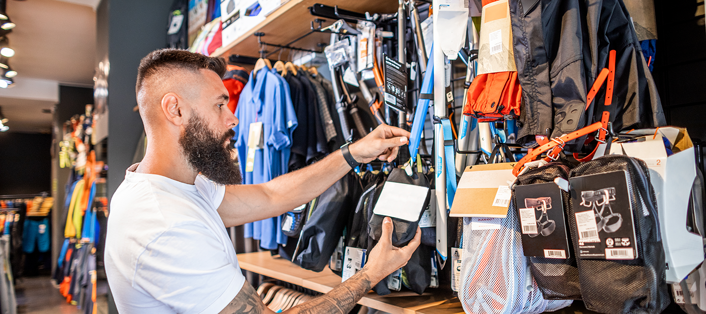 Man shopping in an outdoor sports store