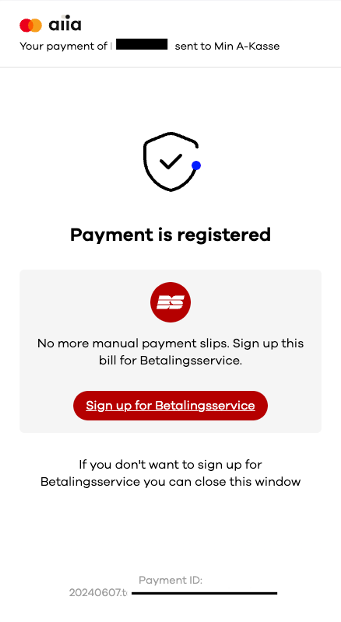 Image displaying payment is registered