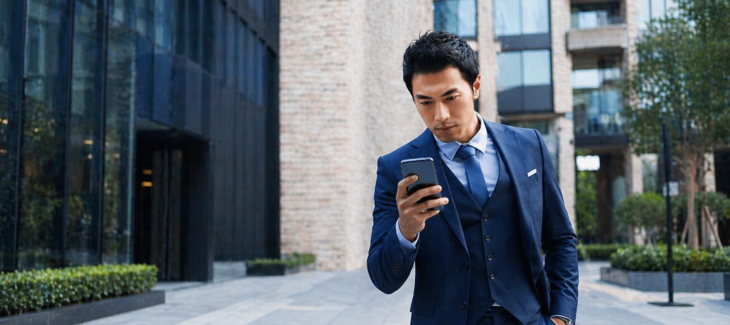 Business man walk on street and hold a phone