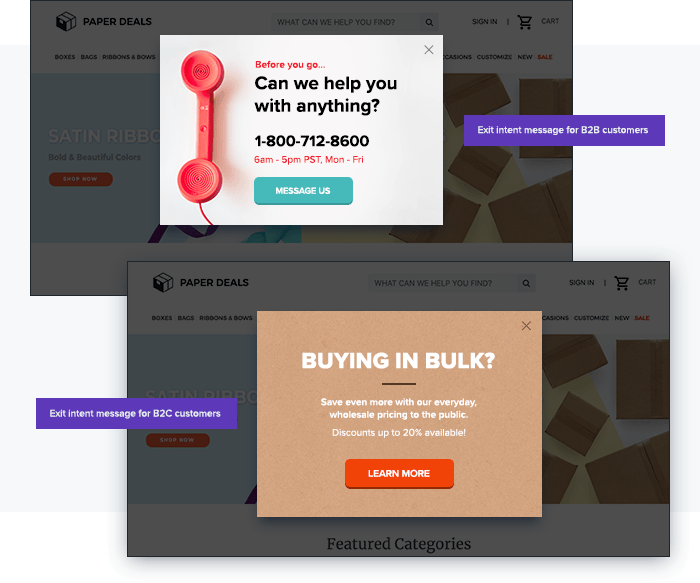 Exit intent popups example