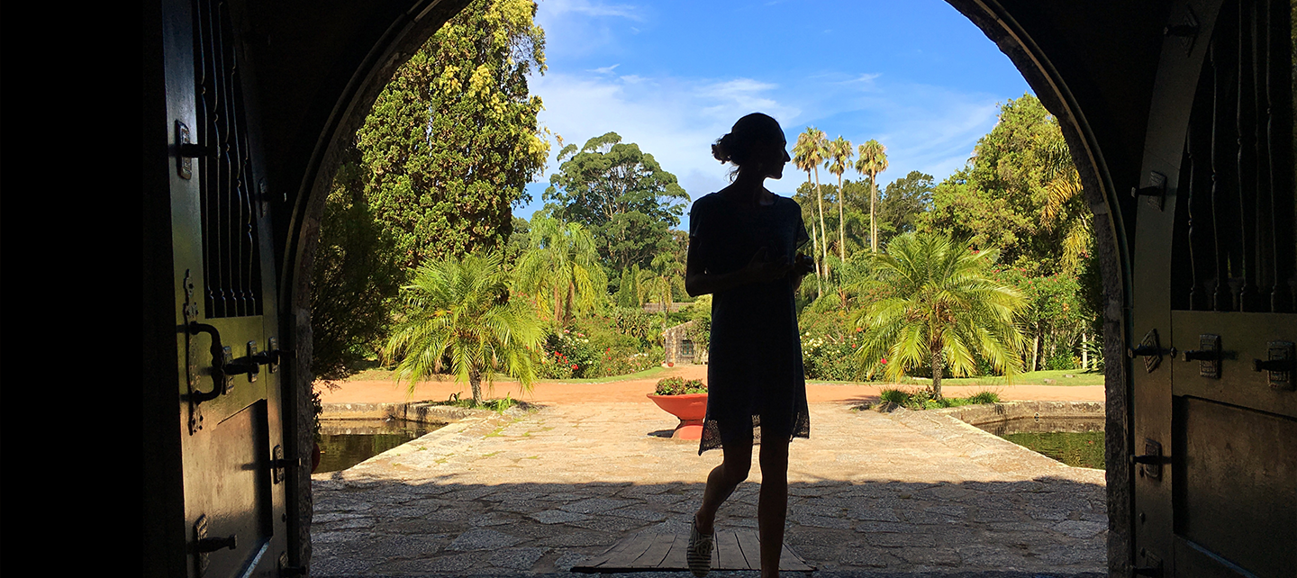 Women looking at nature through an arch