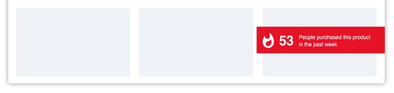 Banner showing 53 people have purchased a product in the past week