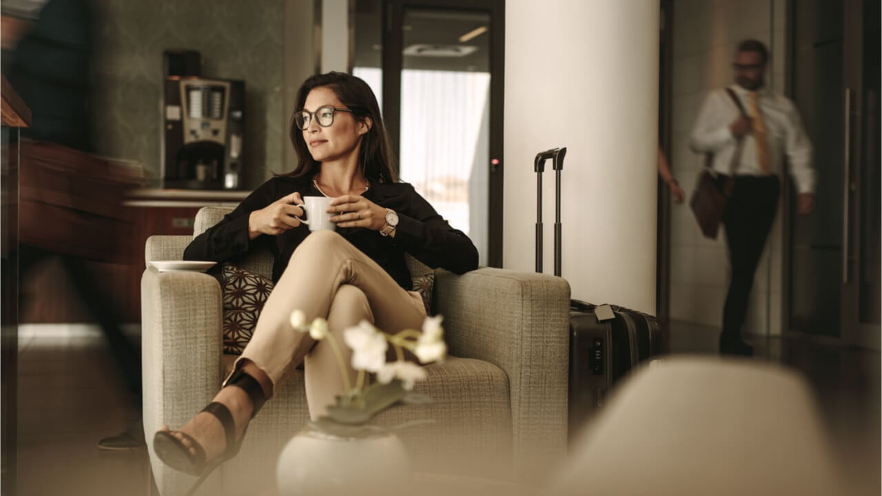 woman in airport business hall