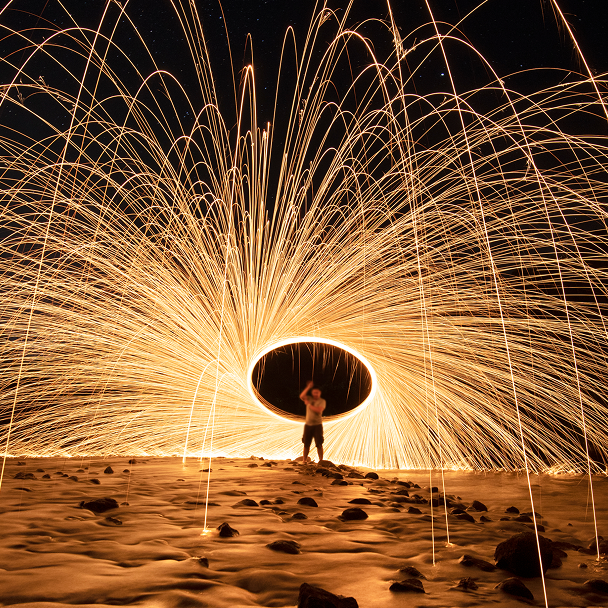 Firework explosion of orange lights