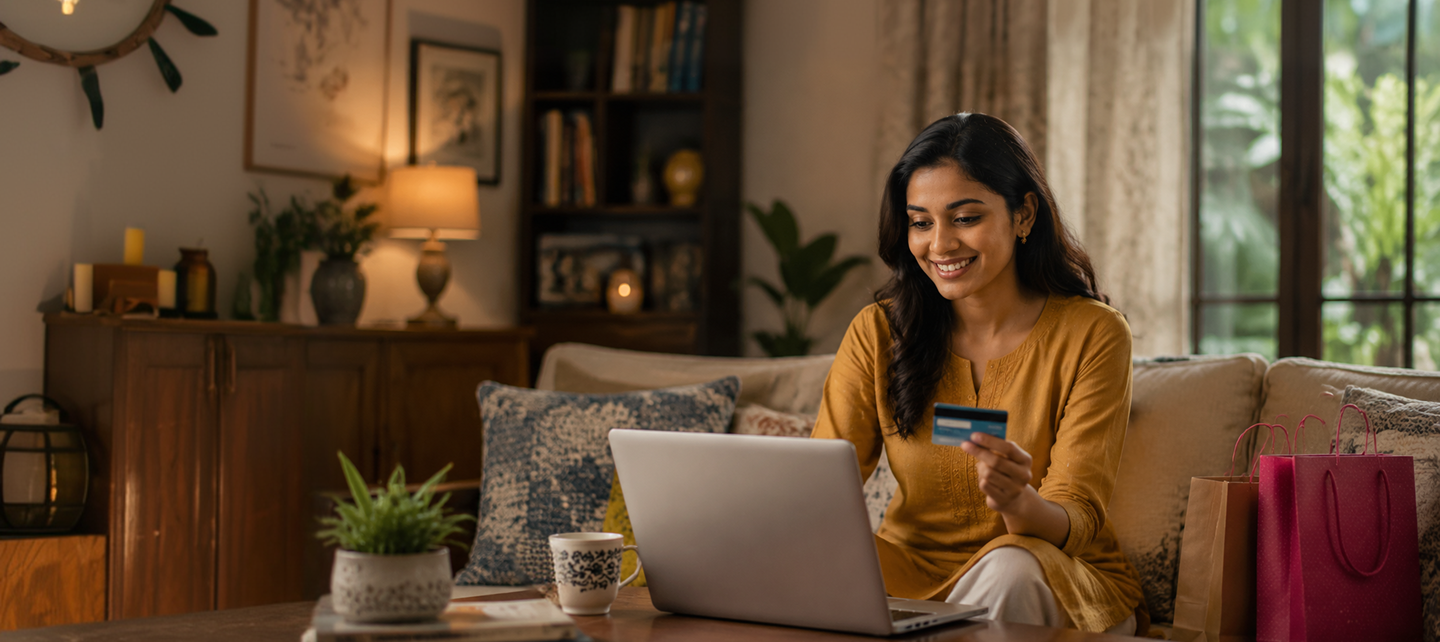 India woman shop online at home