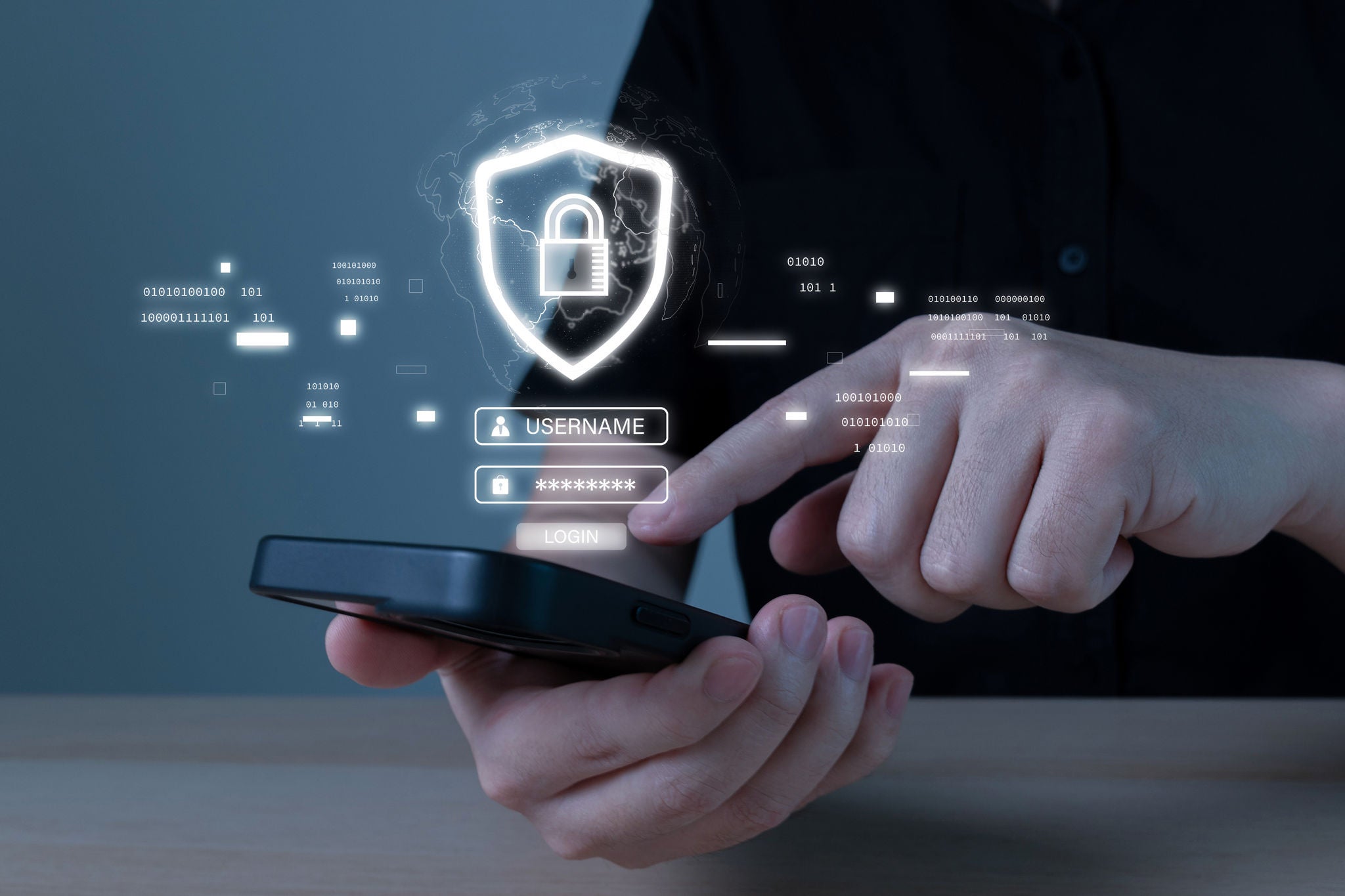 Anti Virus. people hand using data protection application on mobile smartphone, backup storage management, anti virus, firewall, data protection, internet network technology, cloud storage concept