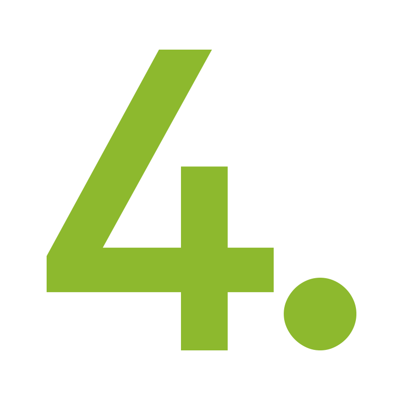 Zöld „4.” szám fekete háttéren, lépést vagy első pontot jelölő grafikai elem.