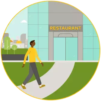 Man walking into a restaurant illustration