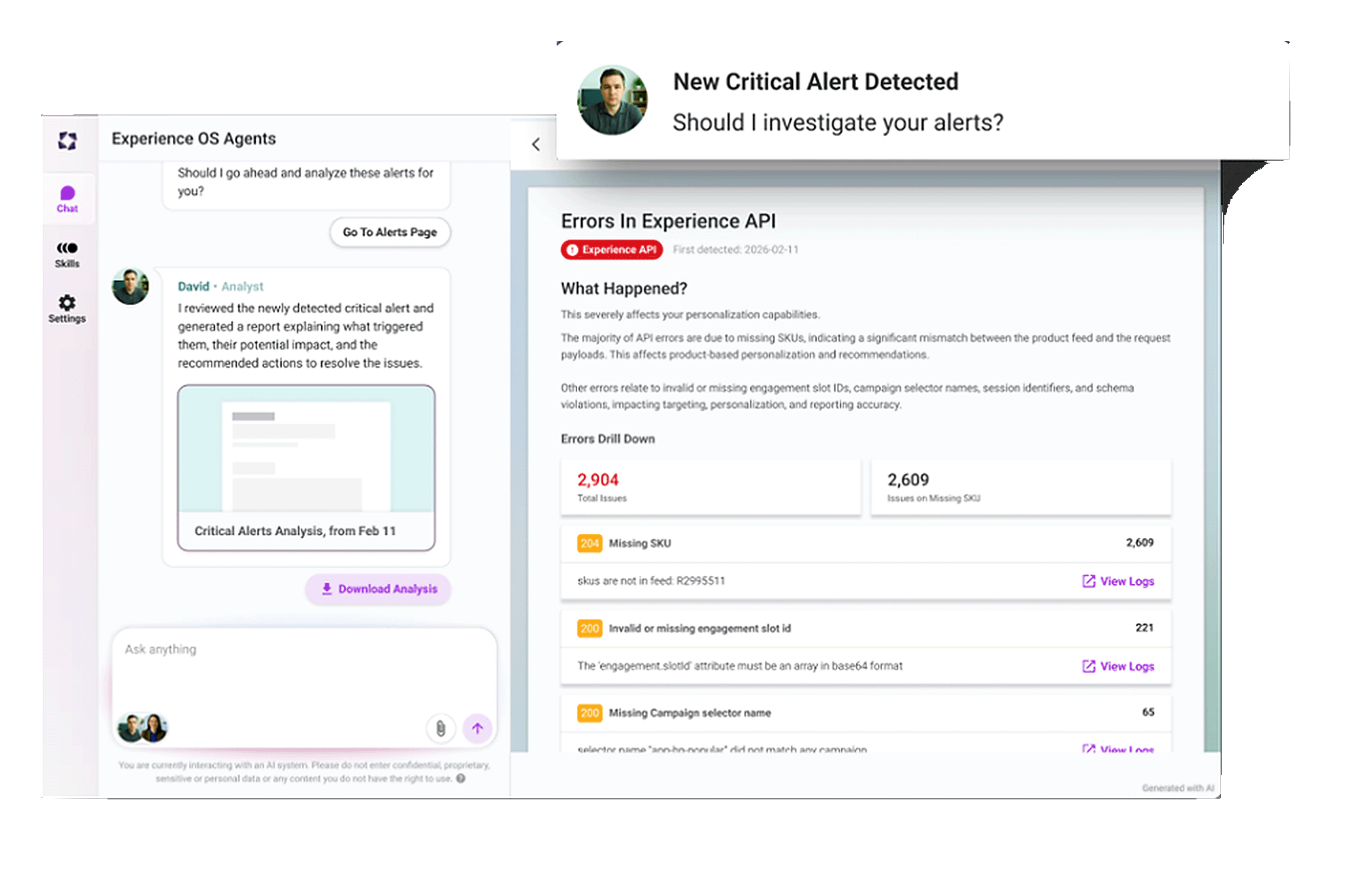Alert coming from Alex AI agent