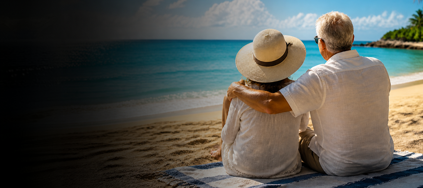 Couple sit on beach