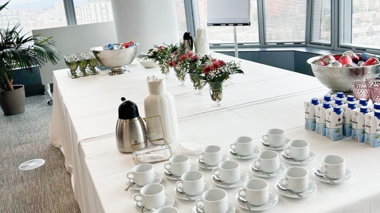 table with coffee and snacks