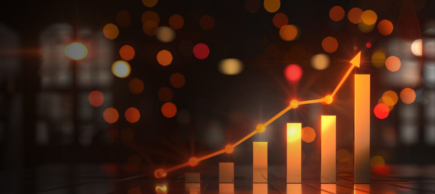 glowing orange growth chart bars