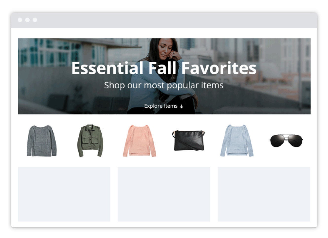 Website section recommending clothes for the fall