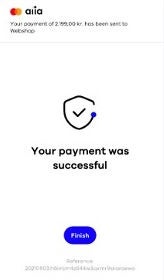 Screenshot of Aiia platform showing succesful payment