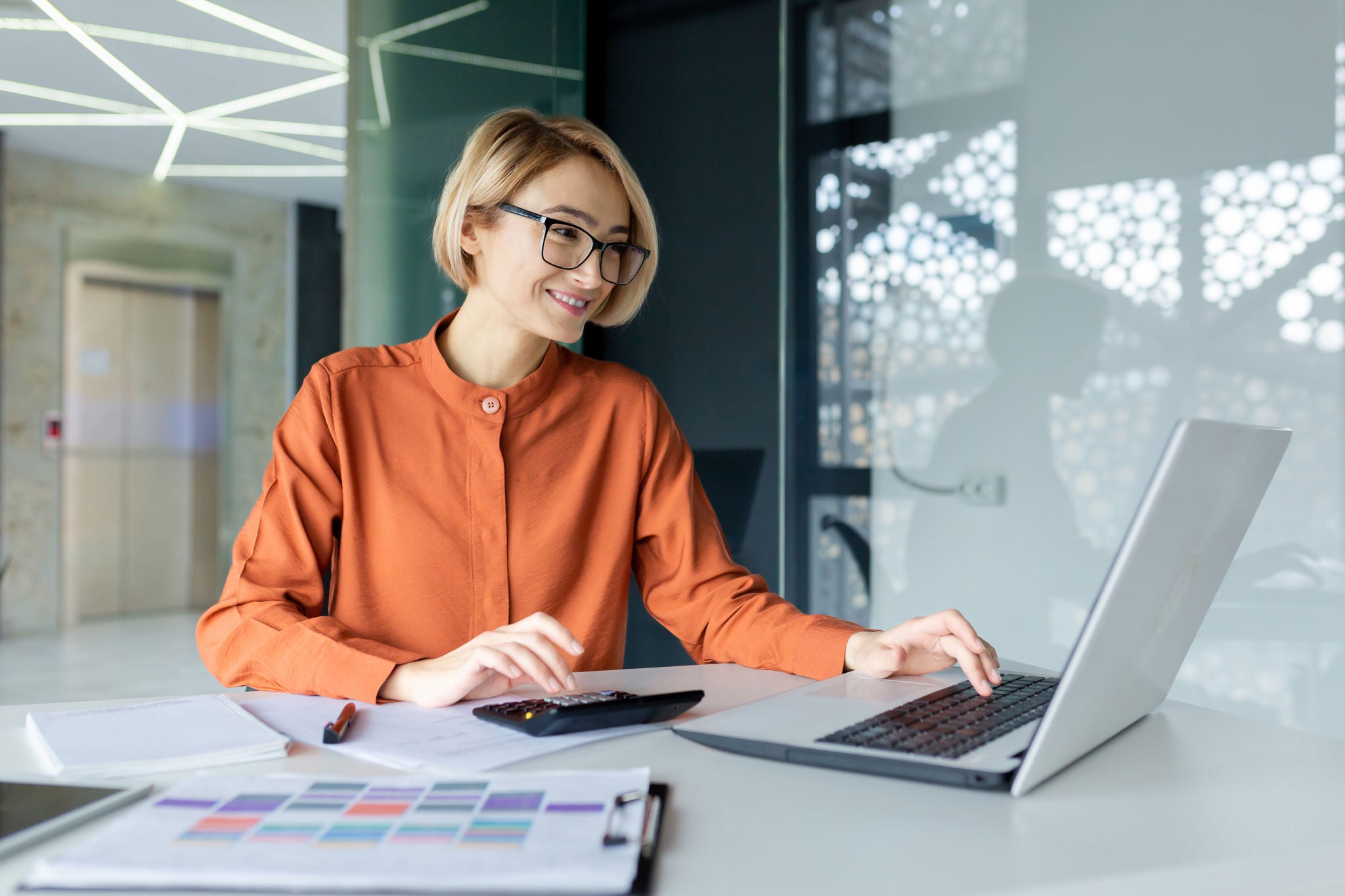 Woman working on laptop