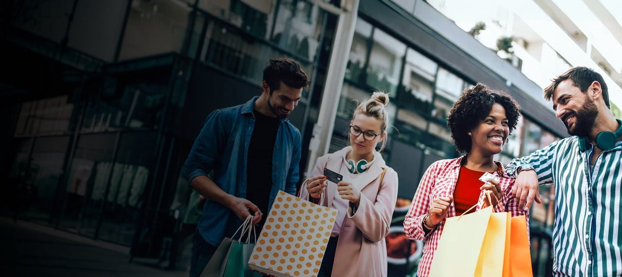 happy couple go to shopping