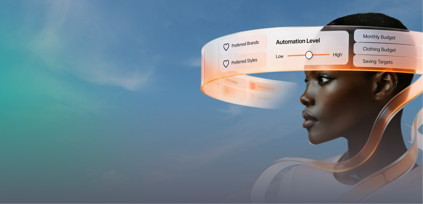 womans side profile with preferences screens surrounding her
