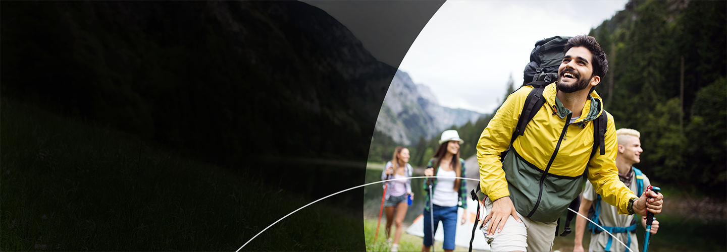 Group of people hiking in the mountains