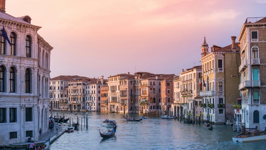 Sunset on European canal.