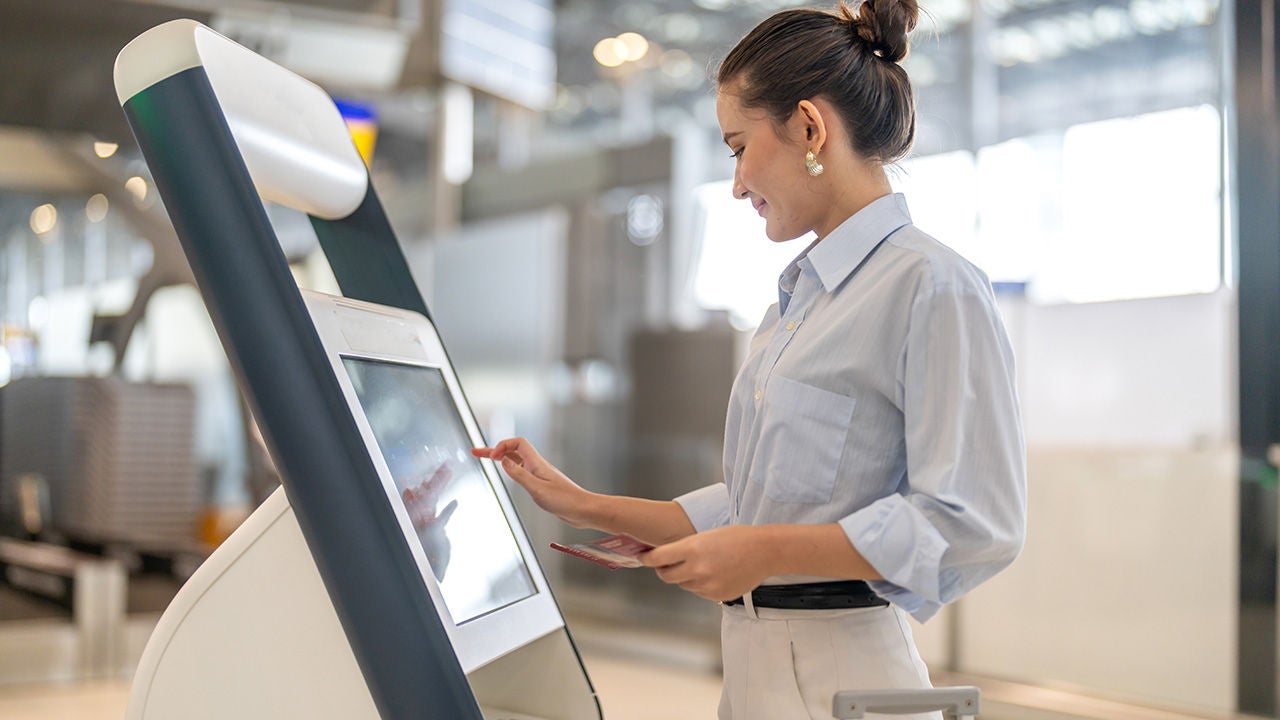 woman at a kiosk