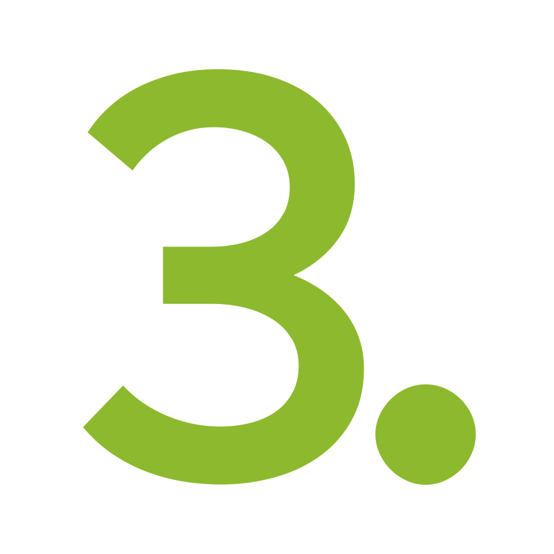 Zöld „3.” szám fekete háttéren, lépést vagy első pontot jelölő grafikai elem.