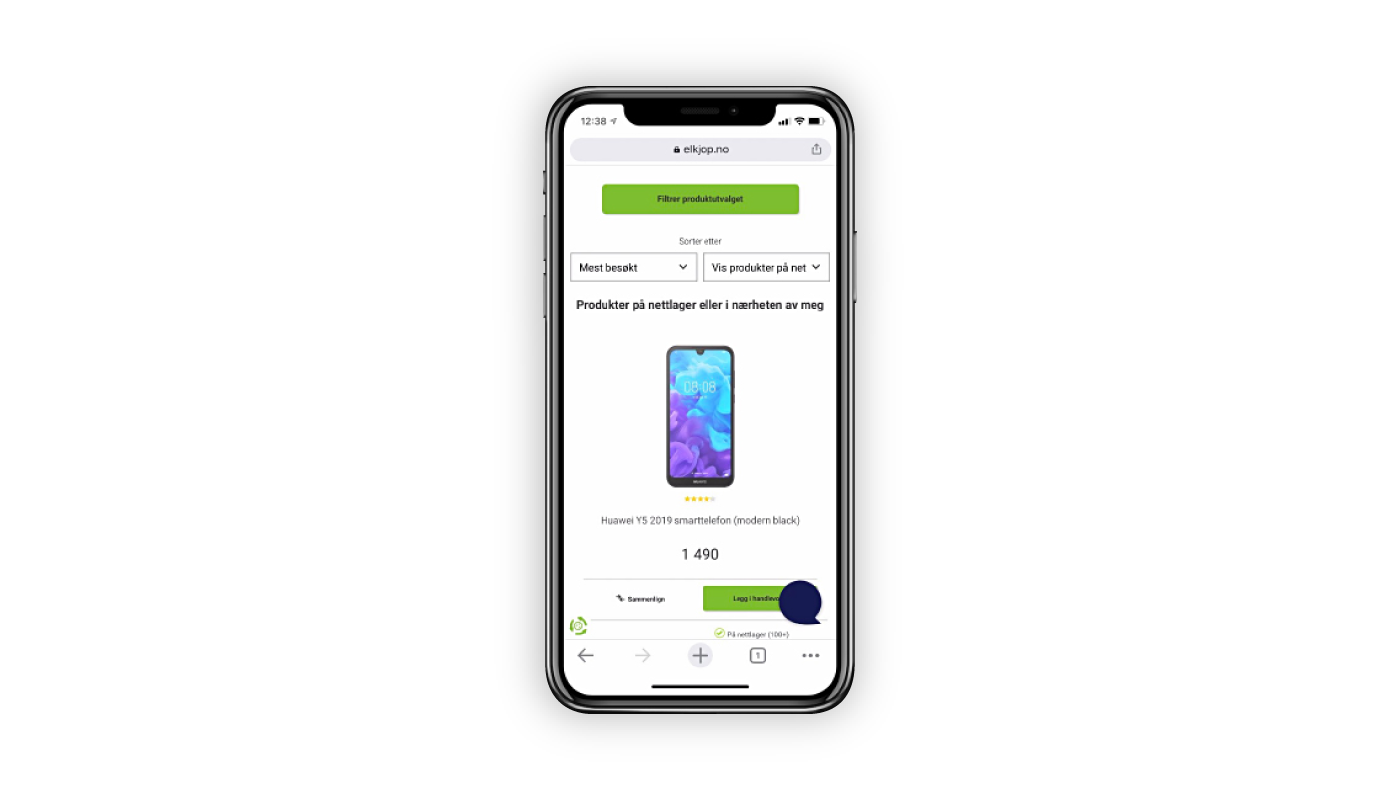 Filter menu visible atop product pages on mobile