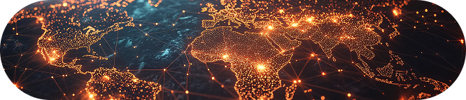 Illuminated Earth globe with network connections and city lights.