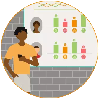 Man presenting charts illustration