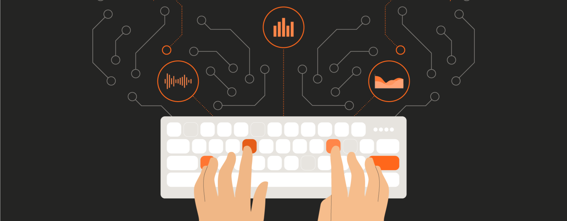 Icon style image of hands typing on a keyboard