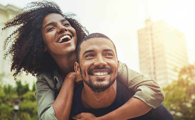 Happy couple during sunset