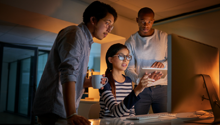 Interns working on a project