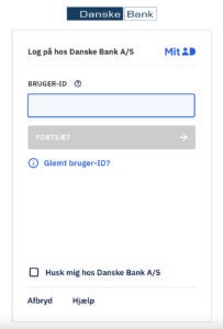 Screenshot der Dankse Bank mit Formularfeld