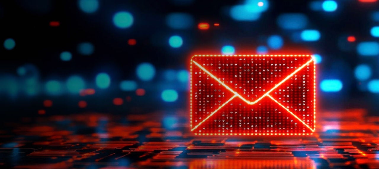 glowing red digital envelope icon