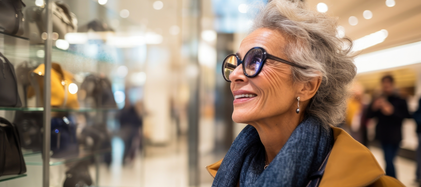 Older woman shopping at a mall