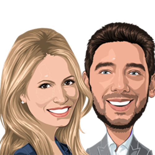 Money 20/20 style cartoon headshots of Marie Aloisi Executive, Vice President, US Market Development, and Seckin Yilgoren, Senior Vice President, Security Solutions, North America