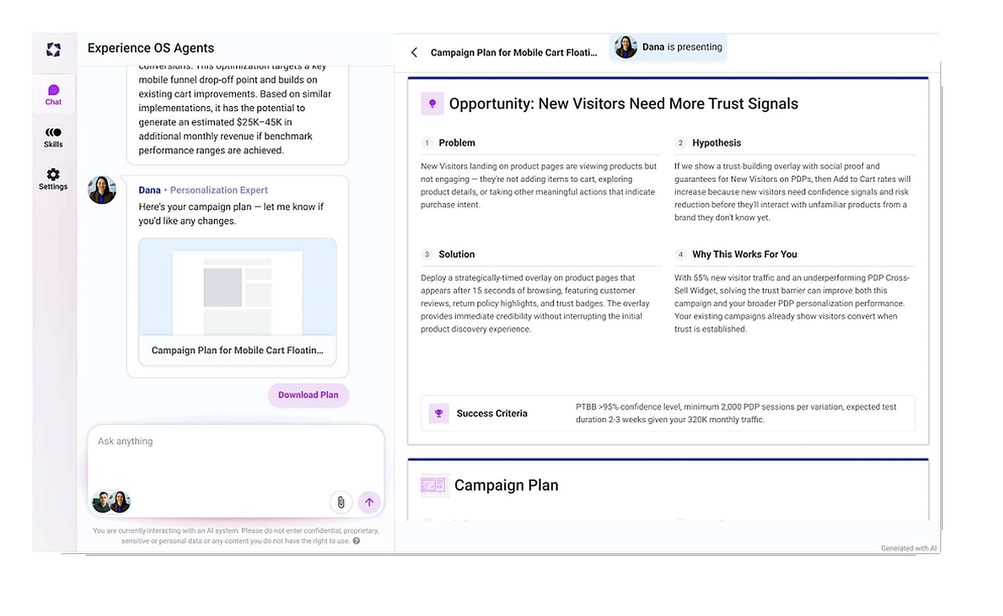 Screenshot of chat view with Dana AI agent