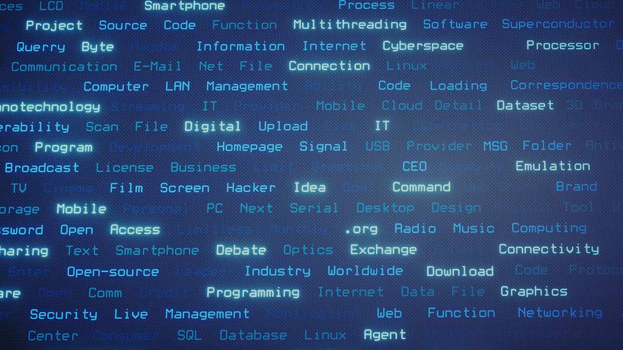 A digital background consisting of it business word cloud.