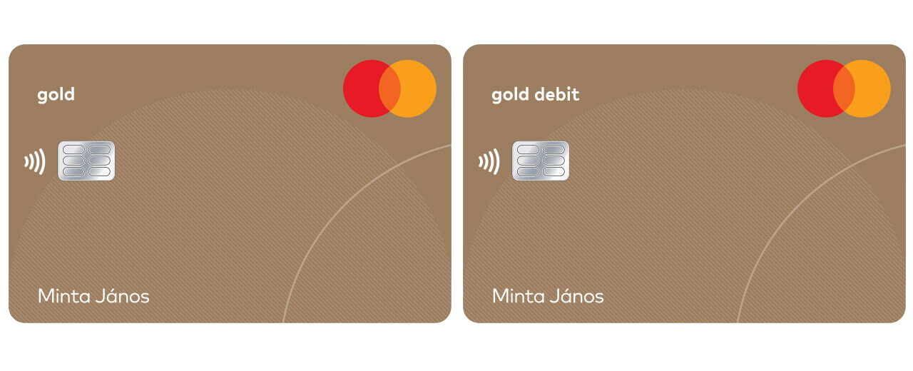 Mastercard Gold és Gold Debit bankkártyák arany színű dizájnnal.