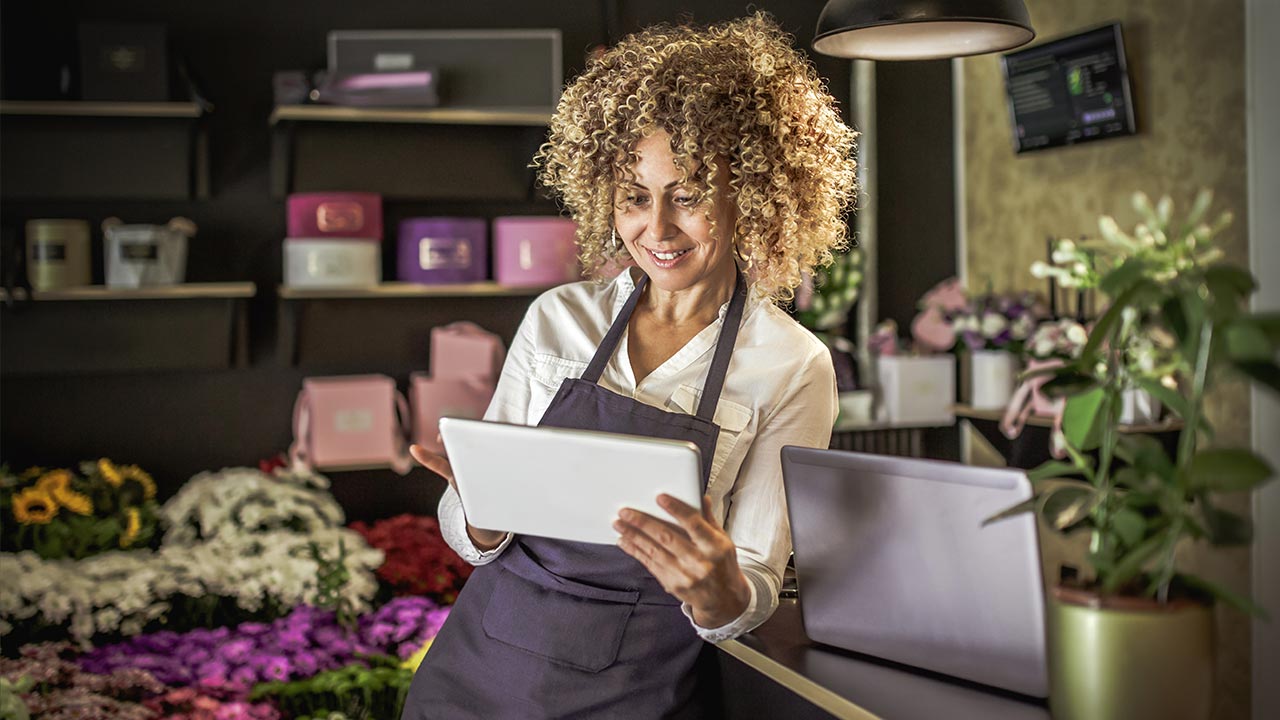 Business of flower shop with woman owner.