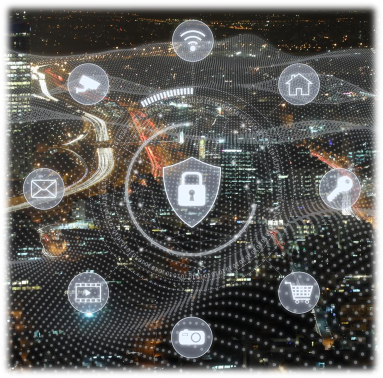 metaphorical abstract image with icons depicting cyber security