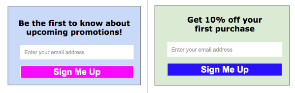 Examples of pop-ups with different marketing messages