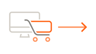 Absztrakt ikon szürke és narancssárga formákkal, jobbra mutató nyíllal, fehér háttéren.