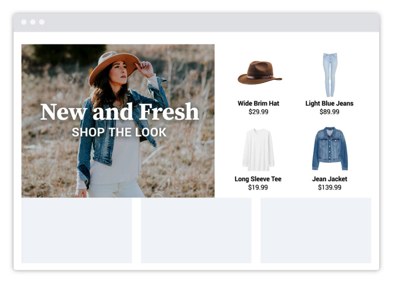 Product recommendation section showing all the products a model in a picture is using