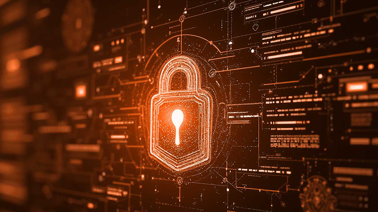 Digital background featuring a padlock, symbolizing security and protection in a technological context.