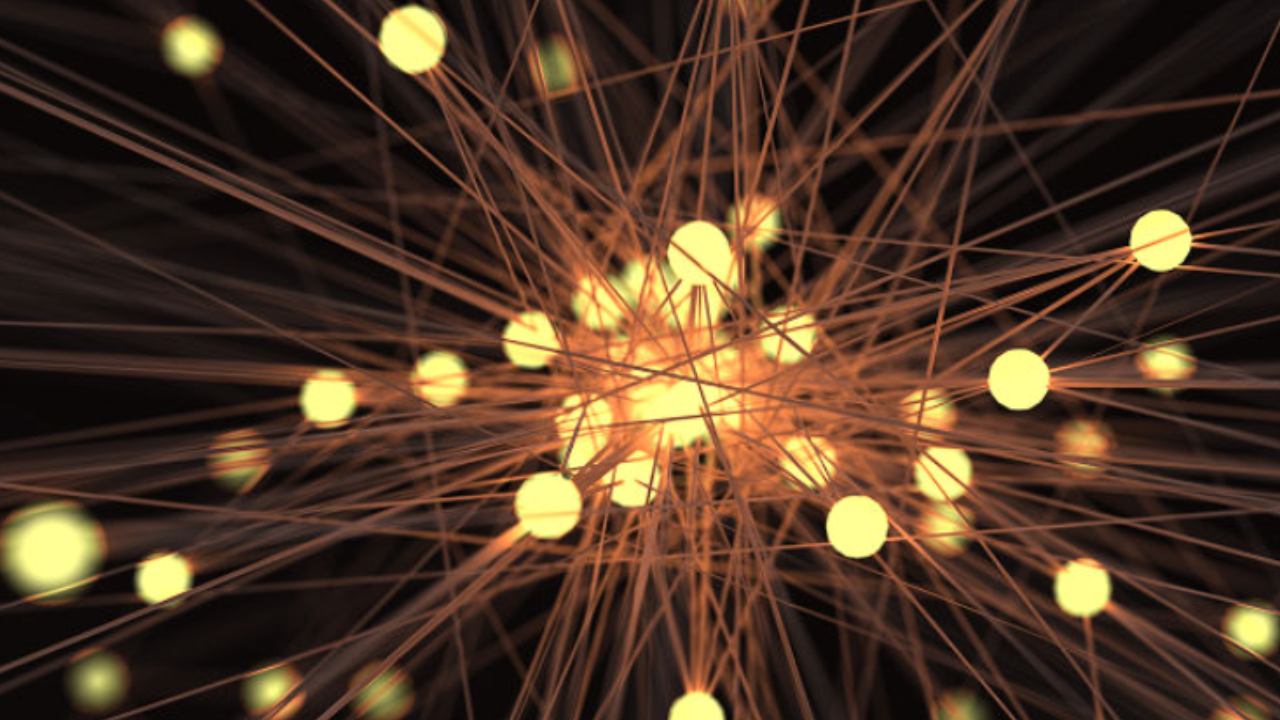 A cluster of yellow circles and straight lines