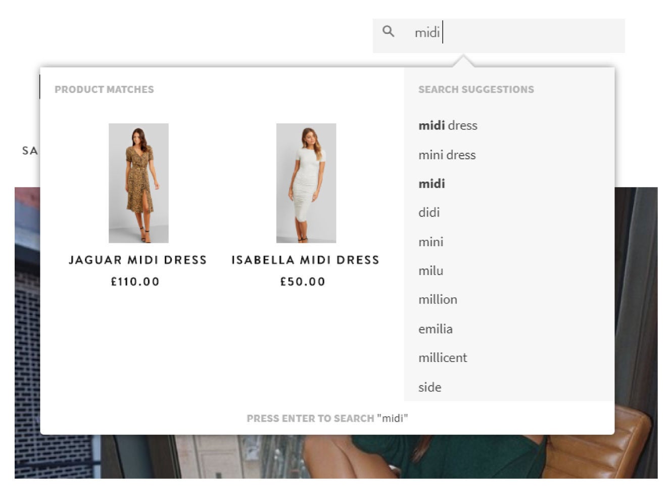 Product suggestions offered while typing a search query