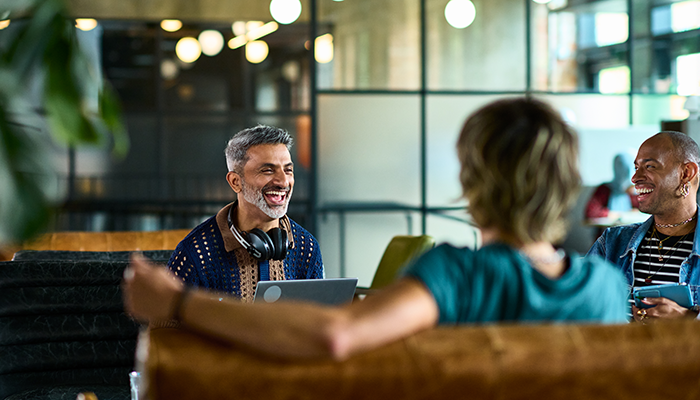 Coworkers laughing together