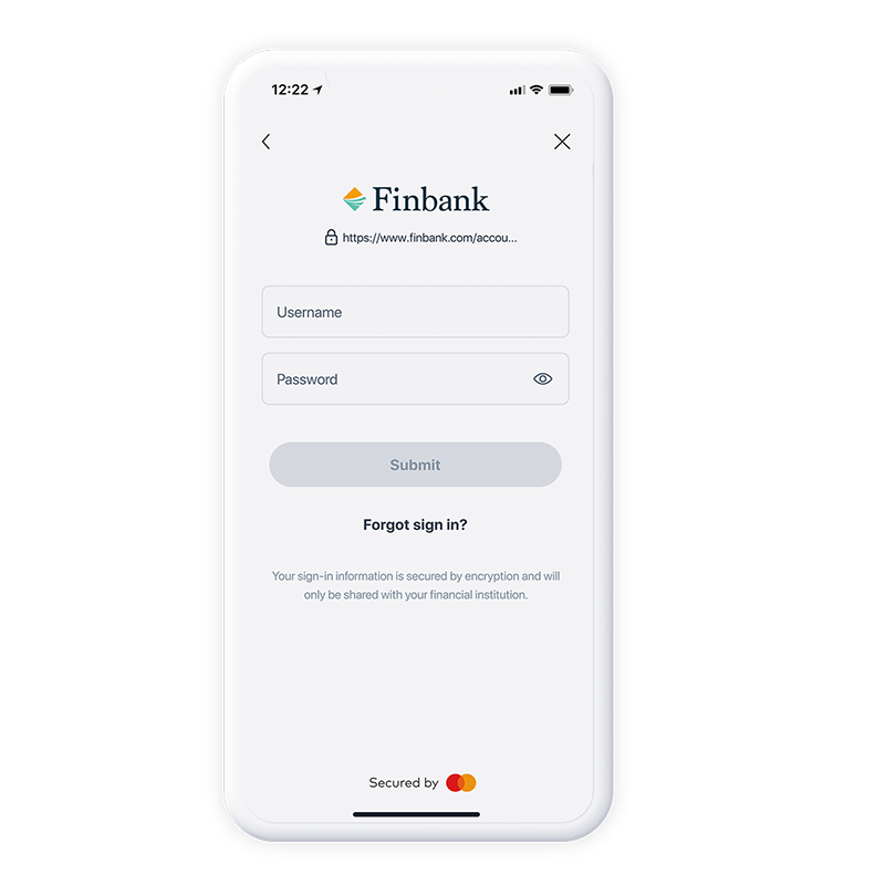 Image of a smartphone showing the Finbank login page